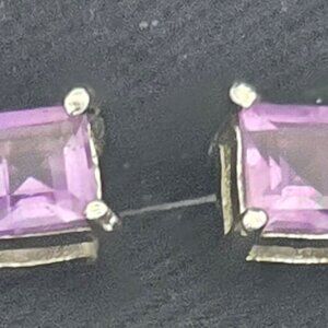 .925 Silver CZ Square Amatheist Earrings